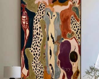 Organic Shapes Textured Wall Art, Terracotta & Sage Green Painting, Nature Inspired Abstract Artwork