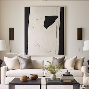 Orignal black and beige minimalist wall art minimalist black pattern art oil painting oversized beige and black canvas art for livingroom