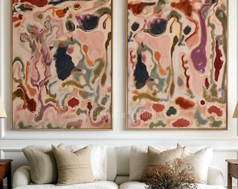 Set of 2 Terracotta and Sage Green Wall Art, Warm Neutral Textured Painitng, Vibrant Boho Canvas Decor