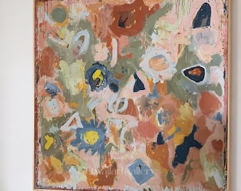 Abstract Terracotta Textured Wall Art, Larger Boho Canvas, Modern Botanical Artwork