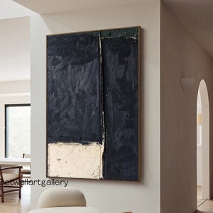 Blue Textured Wall Art Japandi Dark Blue Painting on Canvas Contemporary Minimalist Wall Art Modern Navy Blue Canvas Art Blue and Beige Art