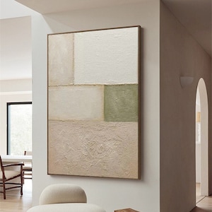 Textured minimalist canvas art neutral beige painting beige and white wall art little green piece of painting beige minimal art wall decor