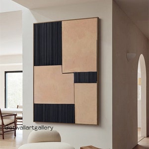 Brown and black abstract geometric textured art modern black textured painting on canvas black wabi-sabi wall art  for livingroom wall decor