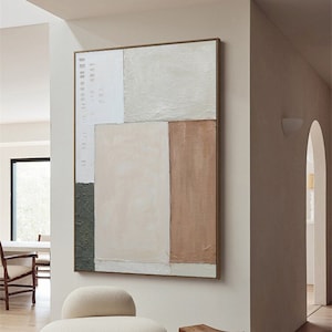 Beige Minimalist Wall Art Neutral Beige Painting Nordic White Framed Wall Beige Minimal Artwork Beige Painting for Livingroom Green Wall Art