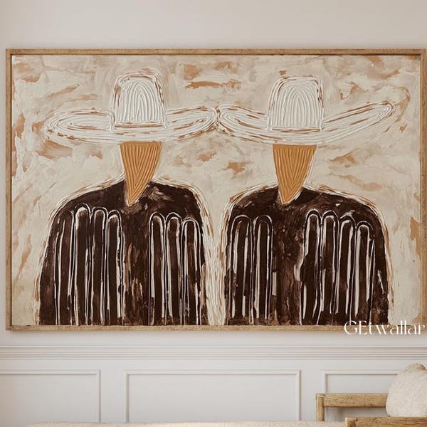 Abstract faceless man wall art modern figure abstraction art retro figure oil painting brown textured canvas wall art original handmade art