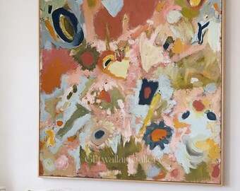 Colorful Abstract Textured Painting, Pink Terracotta Sage Green Modern Boho Wall Art