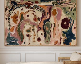Terracotta & Beige Textured Wall Art,Earth Tone Painting, Organic Garden Biomorphic Canvas Decor