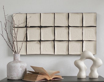 Tela artistica beige con texture 3D, arte murale beige bianca con texture 3D, pittura Wabi-Sabi beige, arte murale con texture a cubo beige neutro, arte murale più grande