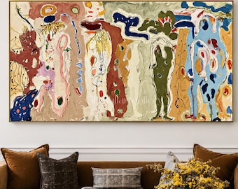 Oversize Organic Abstract Figure Art, Larger Colorful Textured Canvas, Original