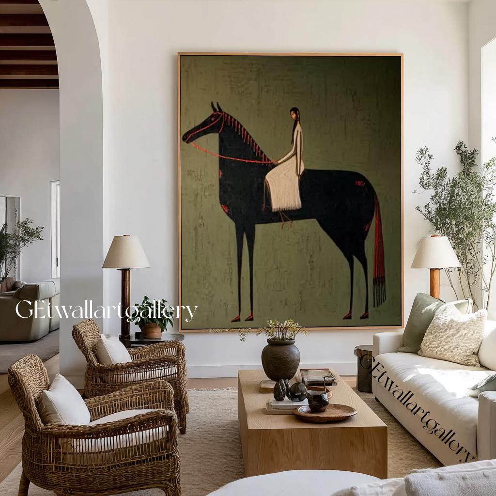 Original Woman Horse Rider Oil Painting, Large Equestrian Wall Art ...
