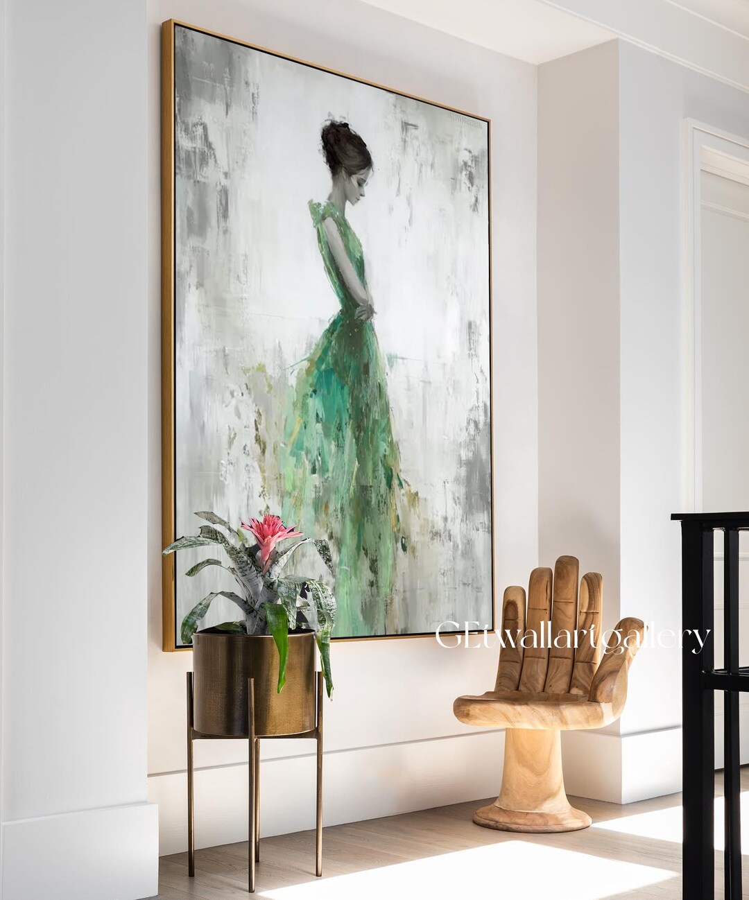 Green Woman Figure Painting: Abstract Lady Figurative Canvas Wall Art ...