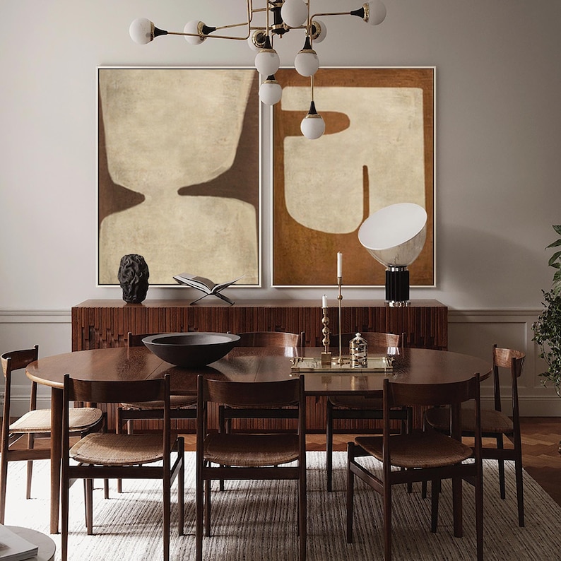 Brown Abstract Painting Set of 2 Wall Art 2 Piece Brown and Beige ...