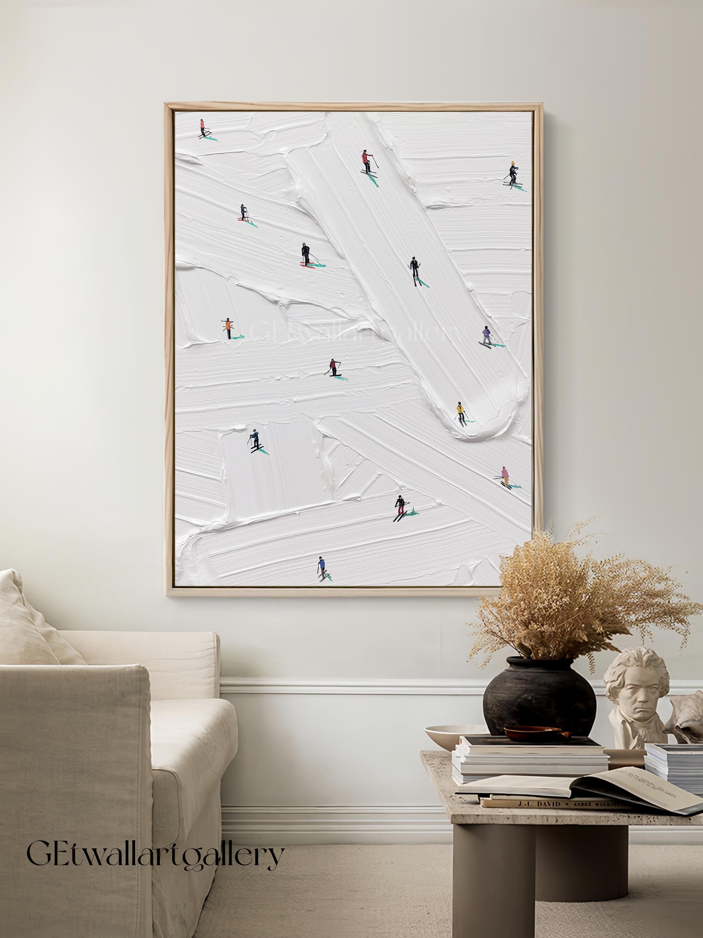 スキースポーツキャンバス絵画 3Dテクスチャ雪スキー壁アートリビング