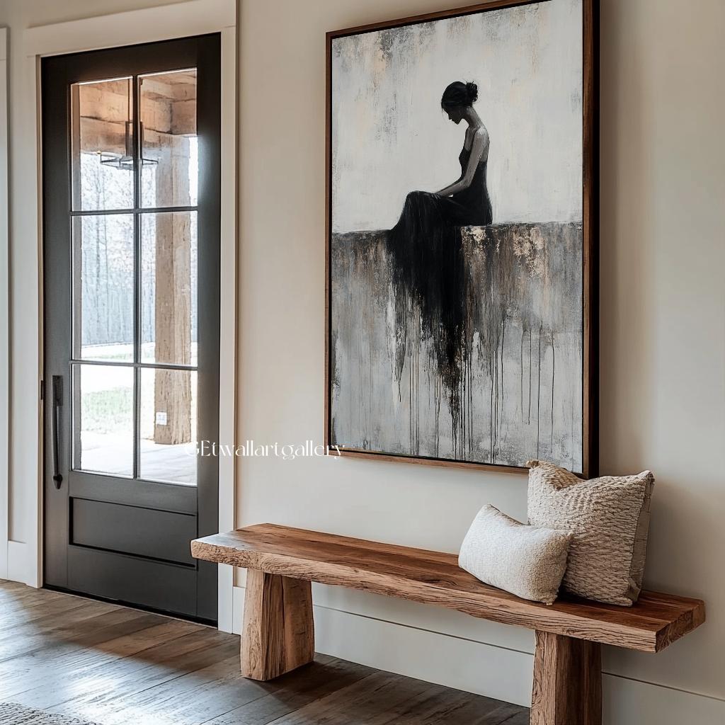 Woman Wabi-sabi Wall Art A Lonely Girl Portrait Abstract Oil Painting ...