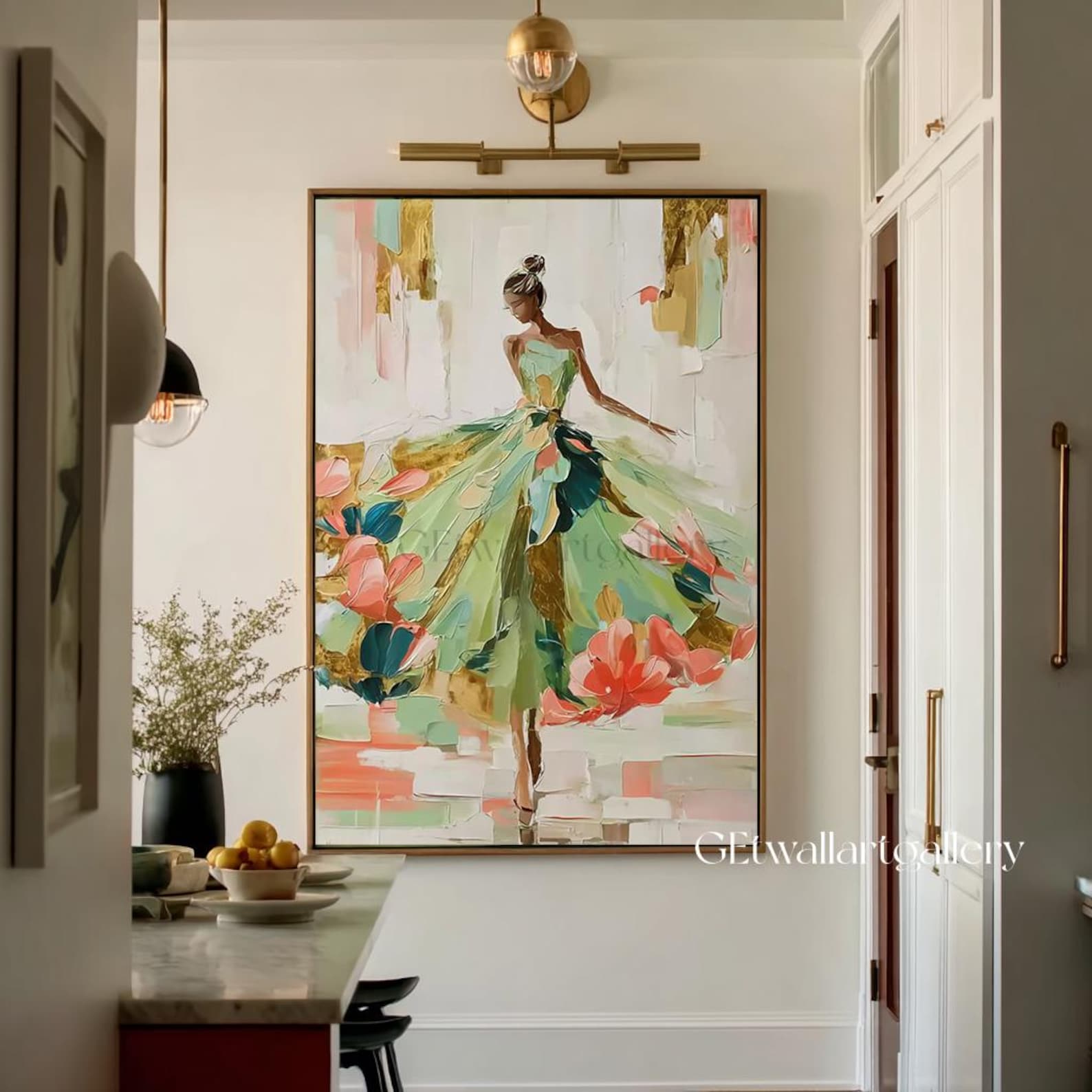 Black Woman Figure Painting Large Green Textured Wall Art Abstract ...