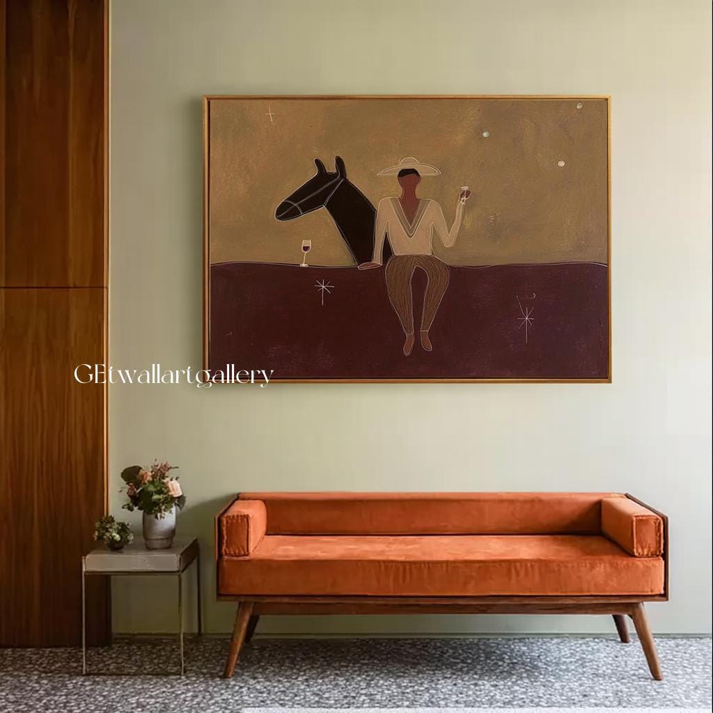 Japandi Western Conwboy Wall Art Original Western Cowboy and Horse Oil ...