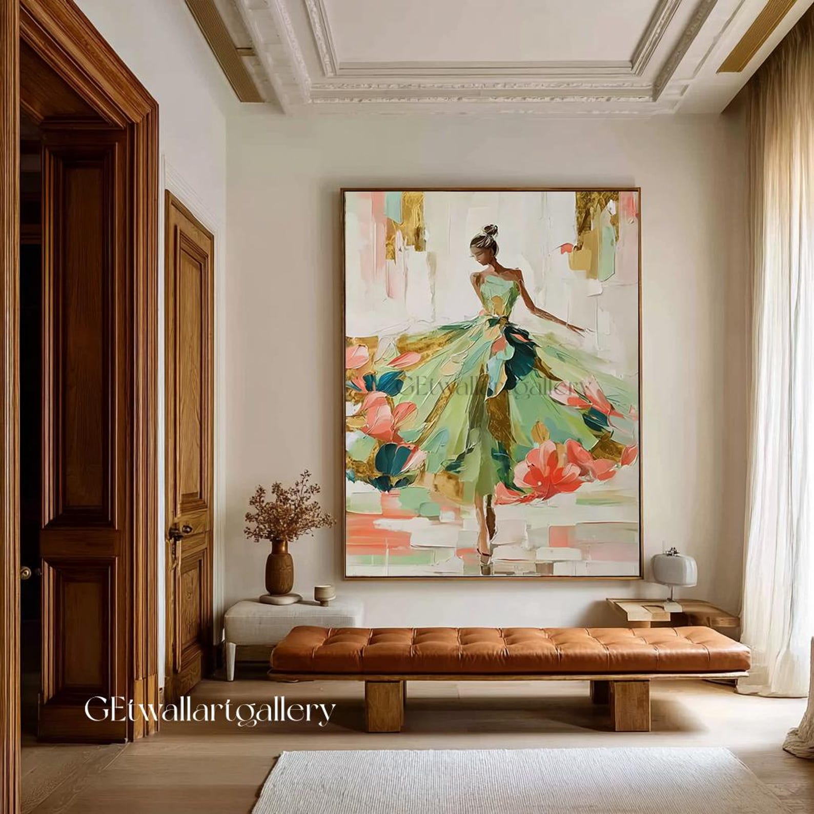 Black Woman Figure Painting Large Green Textured Wall Art Abstract ...