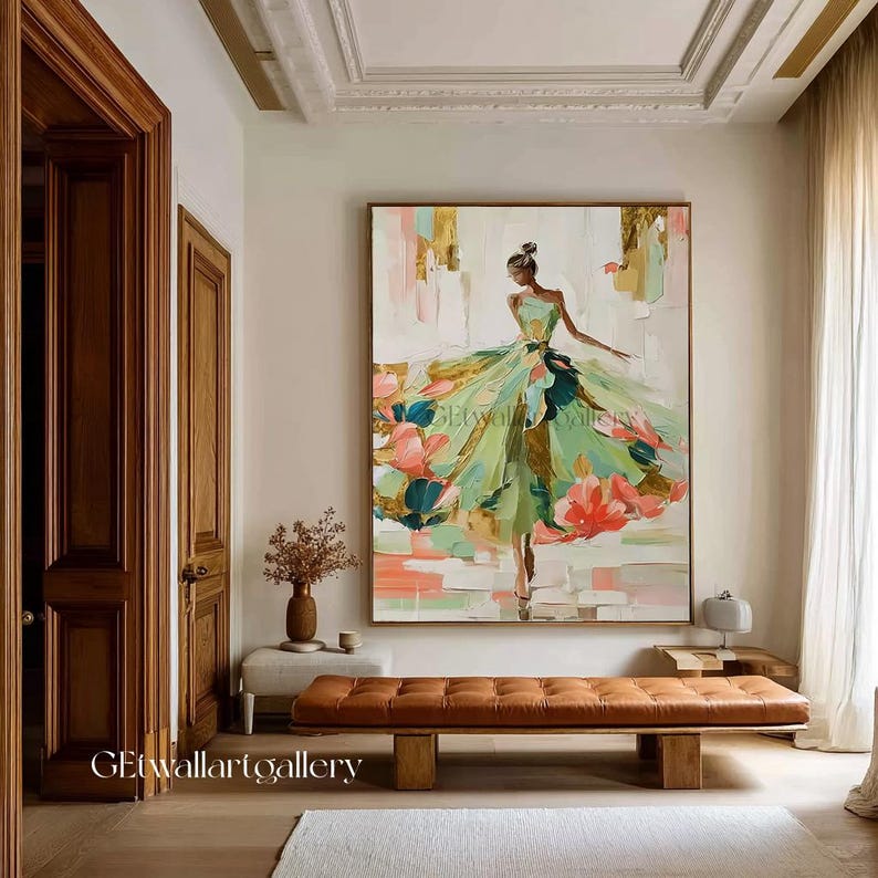 Black Woman Figure Painting Large Green Textured Wall Art Abstract ...