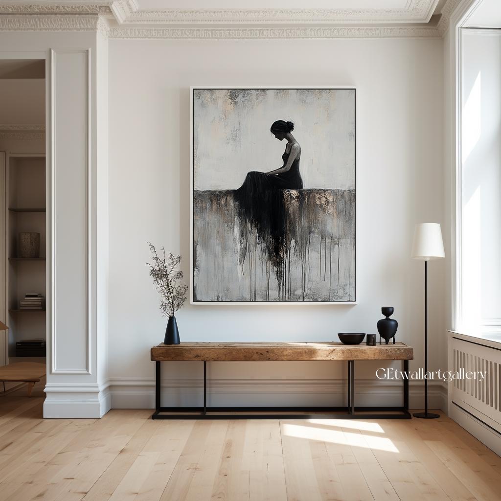 Woman Wabi-sabi Wall Art A Lonely Girl Portrait Abstract Oil Painting ...
