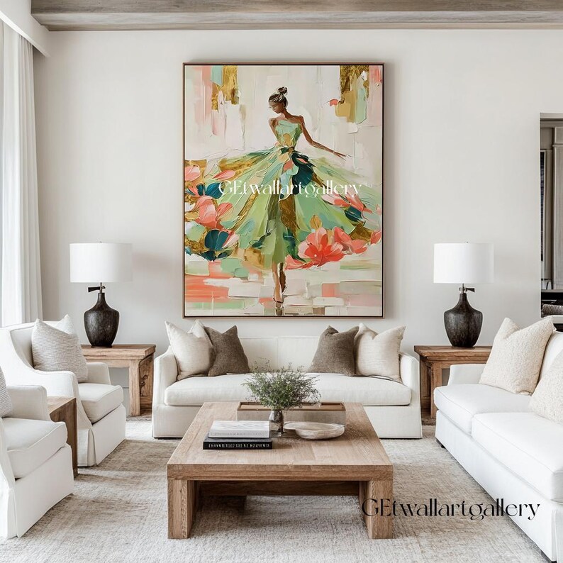 Black Woman Figure Painting Large Green Textured Wall Art Abstract ...