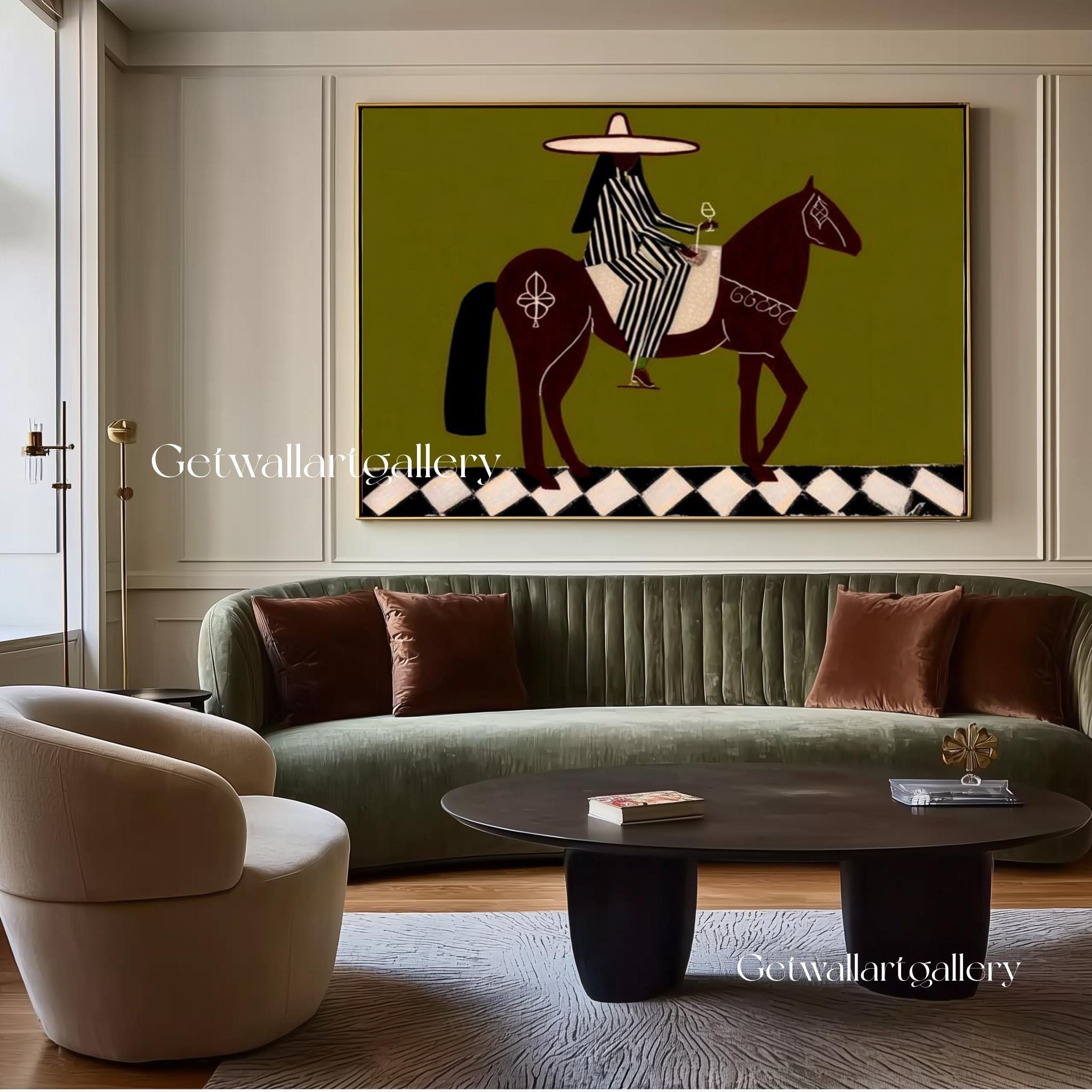 Abstract Black Woman Wall Art, Olive Green Figure Oil Painting, Neutral ...
