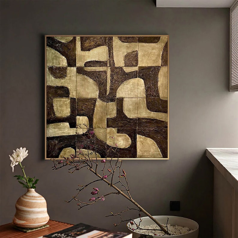 Dark Brown Minimalist Wall Art Abstract Geometric Painting on - Etsy