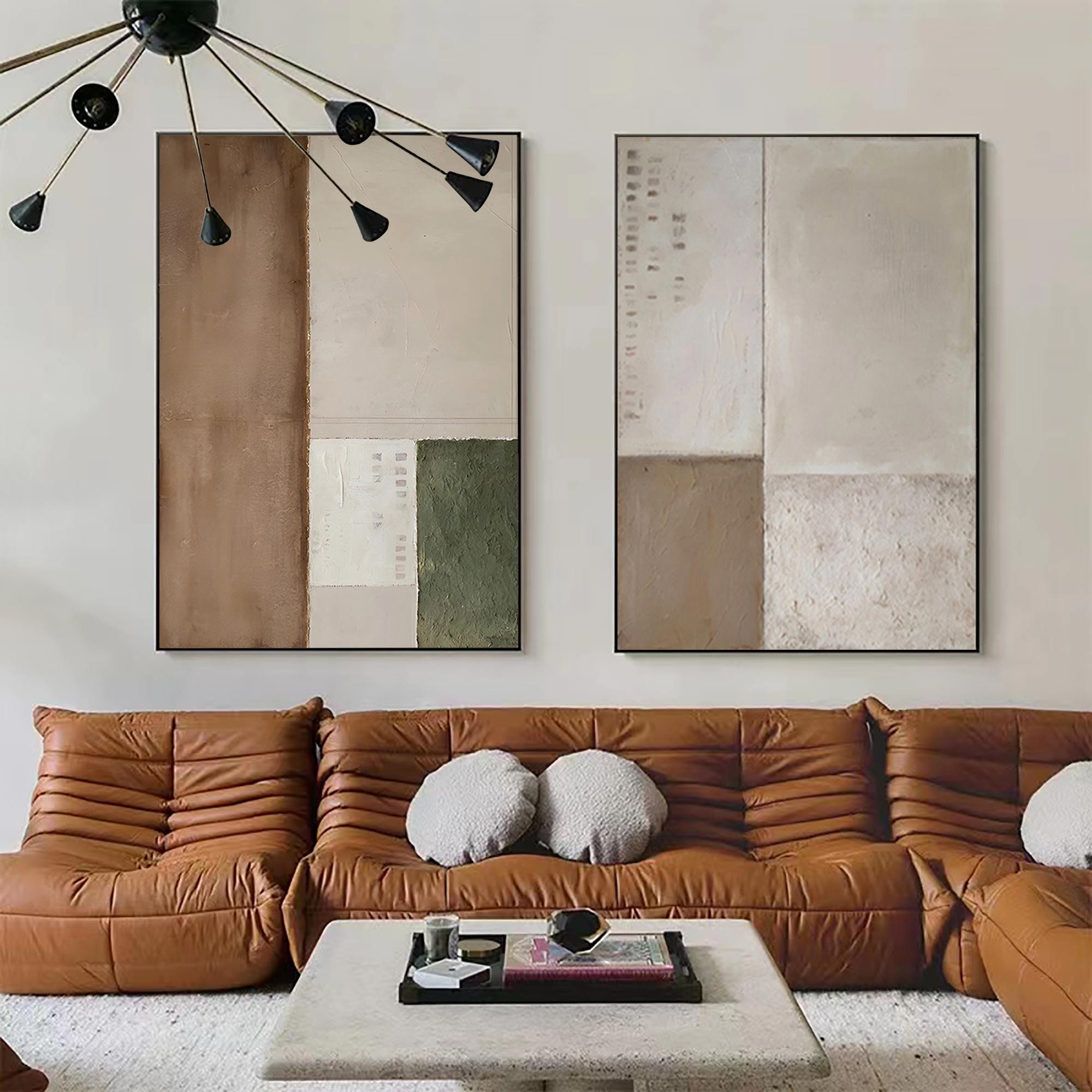 Set of 2 Brown Textured Wall Art 2 Piece Beige and Brown Wall Art a ...