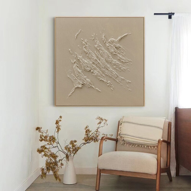 3D Textured Pure Beige Art Pure Beige Textured Wall Art Rich Texture