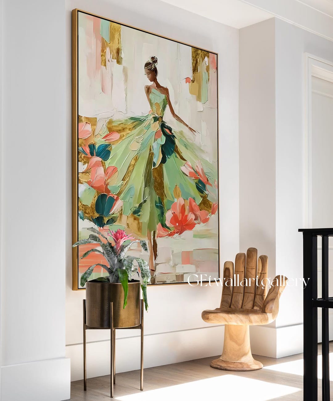 Black Woman Figure Painting Large Green Textured Wall Art Abstract ...