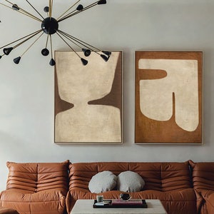 Brown Abstract Painting Set of 2 Wall Art 2 Piece Brown and Beige ...