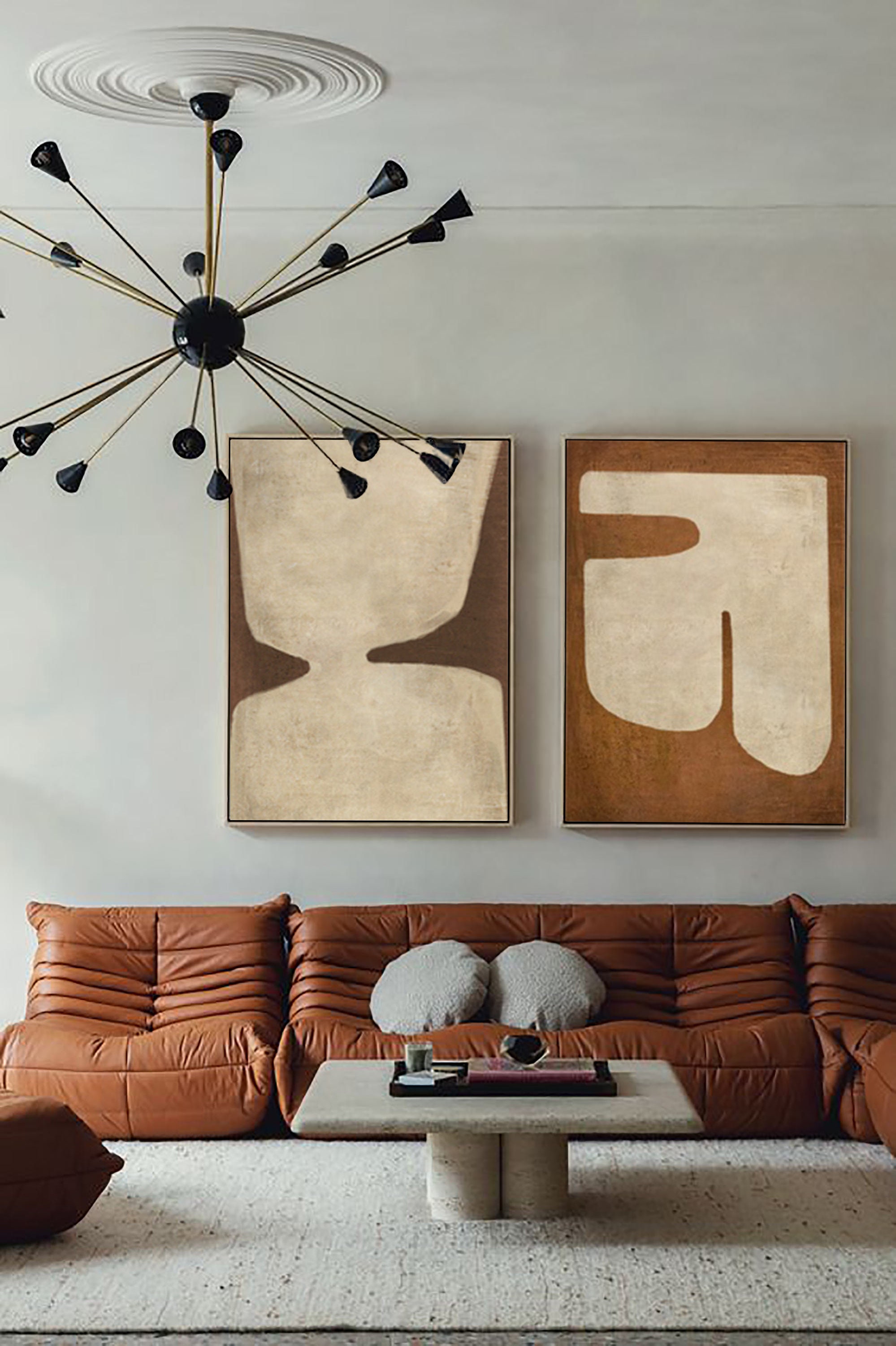 Brown Abstract Painting Set of 2 Wall Art 2 Piece Brown and Beige ...