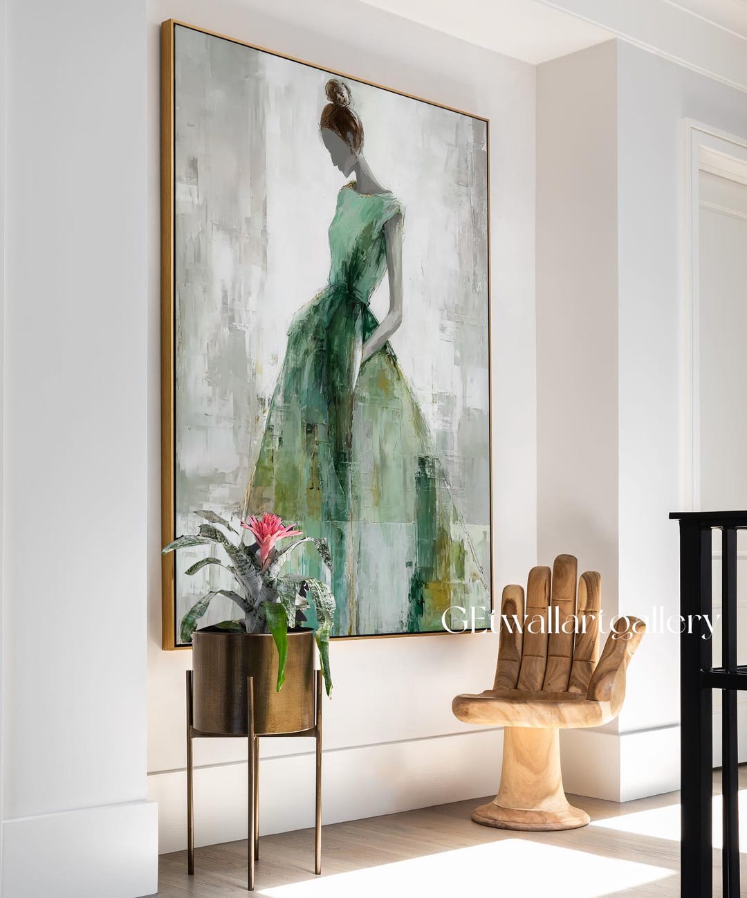 Large Figure Canvas Wall Art: Abstract Faceless Lonely Woman With Green ...