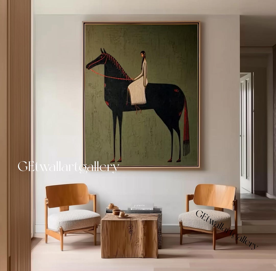 Original Woman Horse Rider Oil Painting, Large Equestrian Wall Art ...