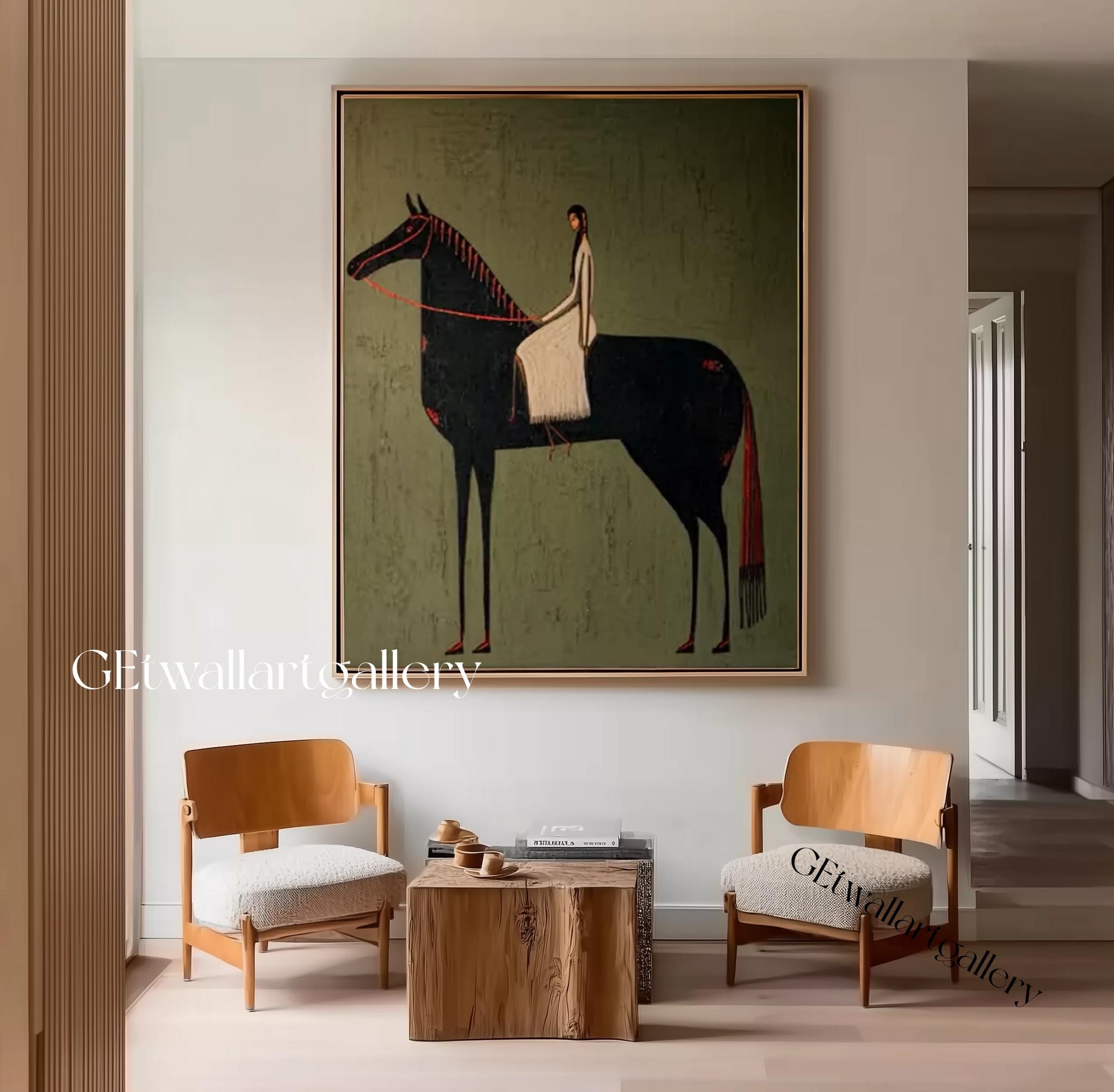 Original Woman Horse Rider Oil Painting, Large Equestrian Wall Art ...