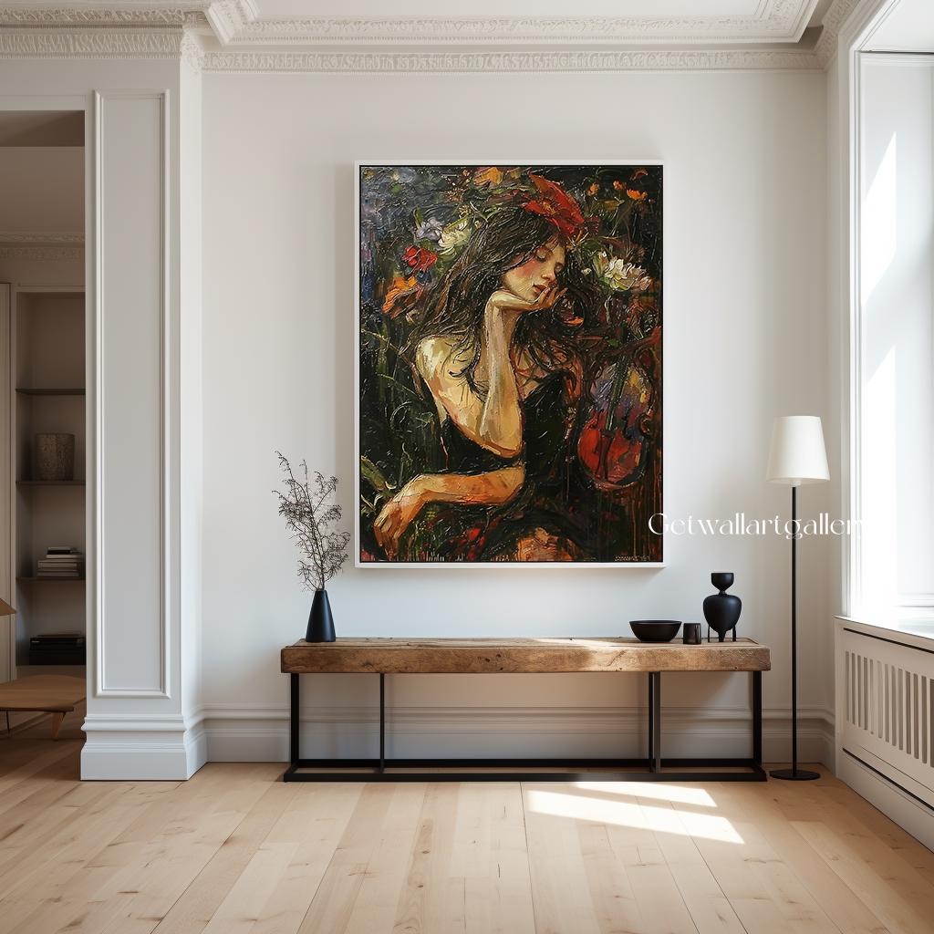Woman Textured Wall Art Wabi Sabi Art Elegant Sleeping Girl Oil ...
