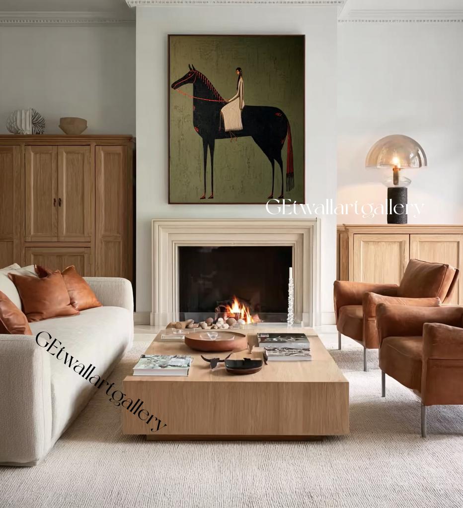 Original Woman Horse Rider Oil Painting, Large Equestrian Wall Art ...