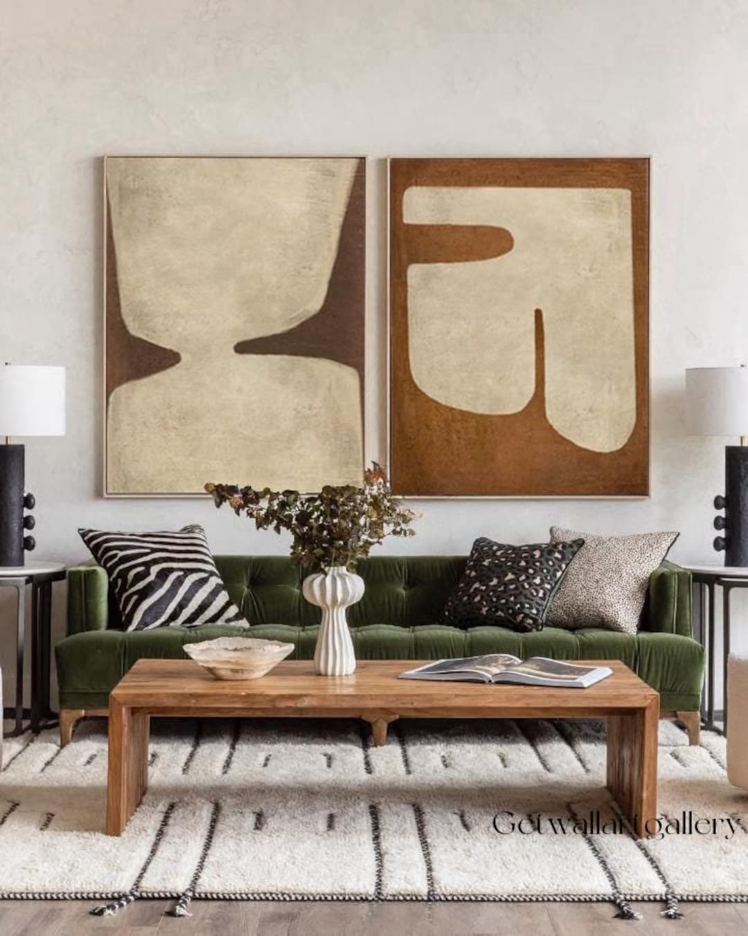 Brown Abstract Painting Set of 2 Wall Art 2 Piece Brown and Beige ...