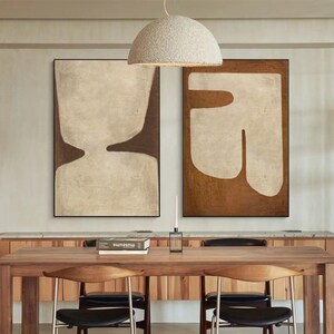 Brown Abstract Painting Set of 2 Wall Art 2 Piece Brown and Beige ...