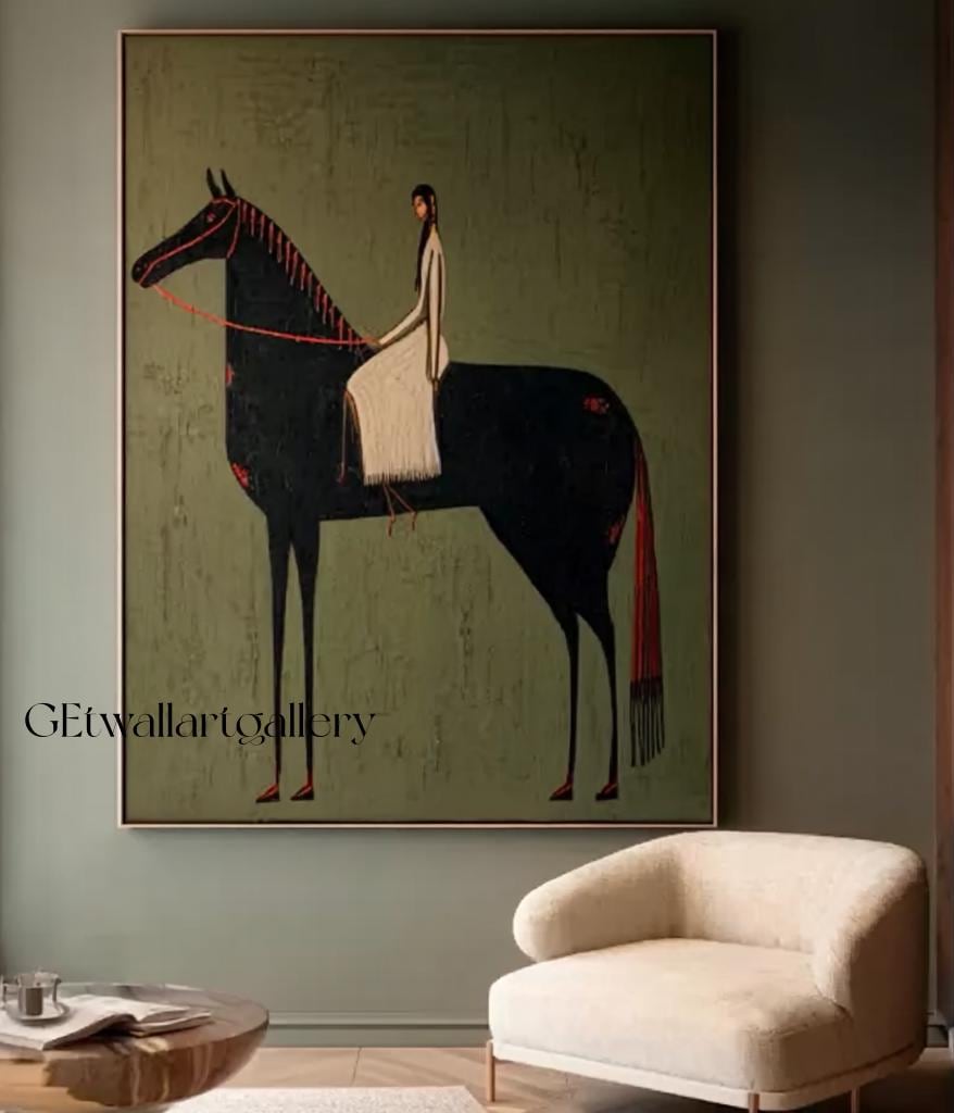 Original Woman Horse Rider Oil Painting, Large Equestrian Wall Art ...