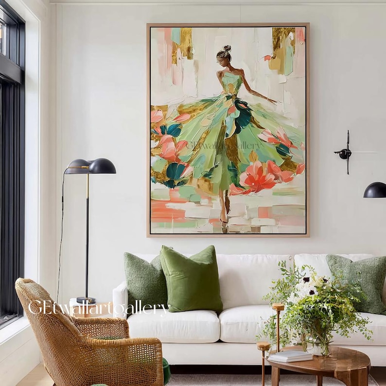 Black Woman Figure Painting Large Green Textured Wall Art Abstract ...