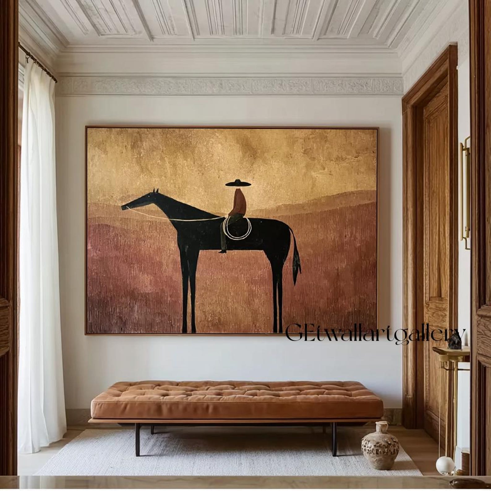 Brown Abstract Horse Rider Figure Painting Original Western Cowboy Wall ...