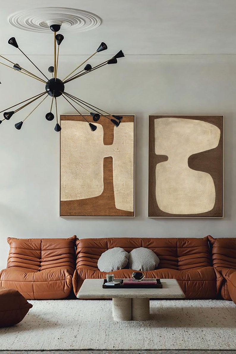 Set of 2 Brown Wabi Sabi Wall Art 2 Piece Brown Beige Painting on ...