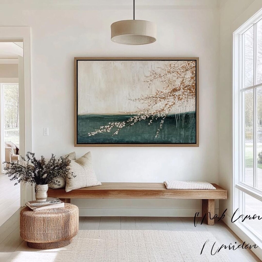 Abstract Landscape Oil Painting Large Green Coastal Wall Art Blooming ...