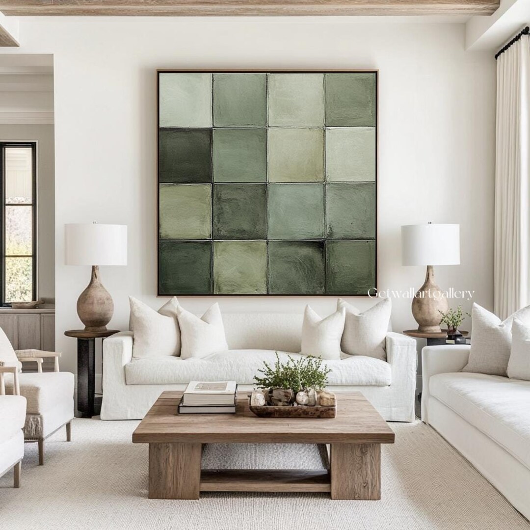 Dark Green Square Minimal Wall Art Modern Green Canvas Wall Art Vintage ...