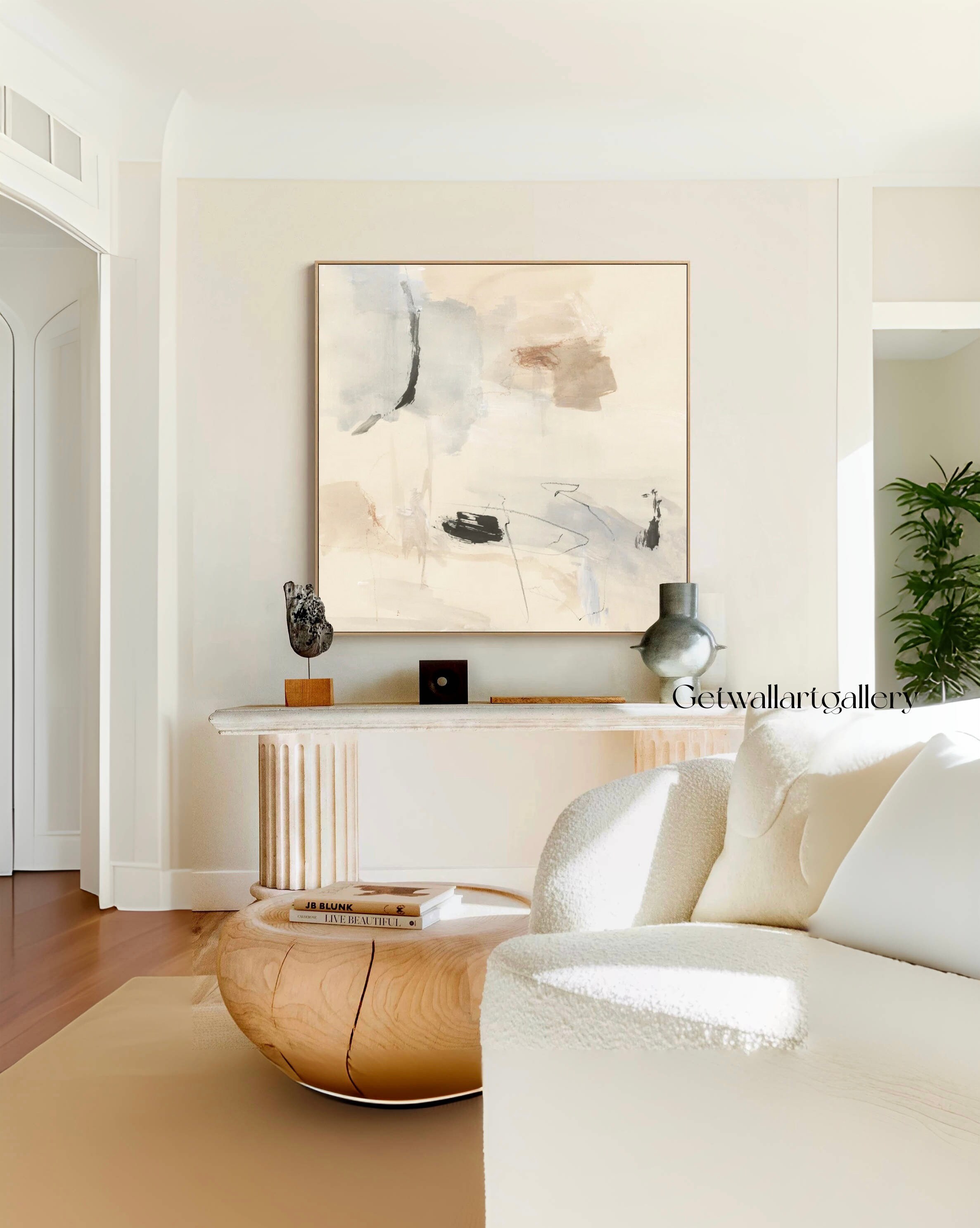 Beige Painting on Canvas Neutal Beige Art Light Yellow Abstract