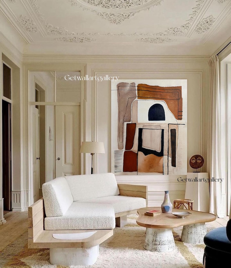 Beige Canvas Wall Art Brown Textured Modern Abstract Art Oversized