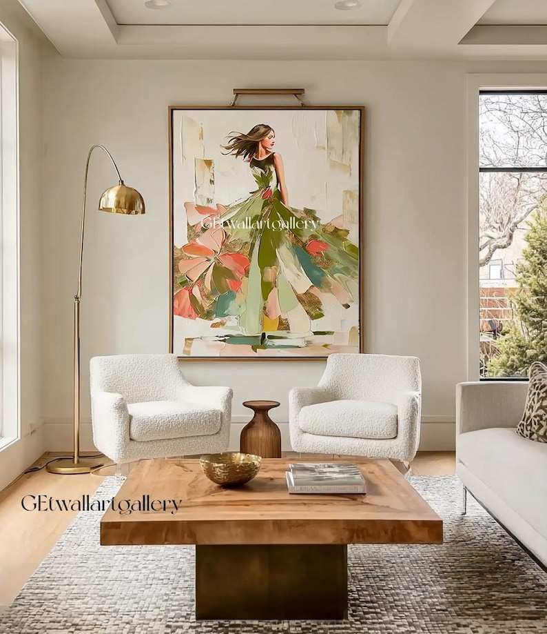 Abstract Woman Figure Oil Painting, Green Textured Canvas Wall Art - Etsy