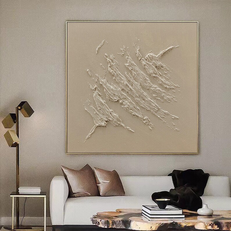 3D Textured Pure Beige Art Pure Beige Textured Wall Art Rich Texture