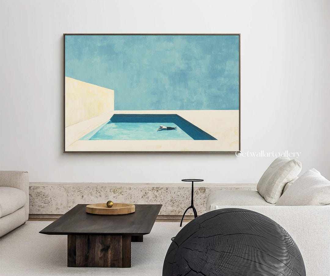 Swimming in the Pool Wall Art Modern Realism Painting Blue Wall Art ...