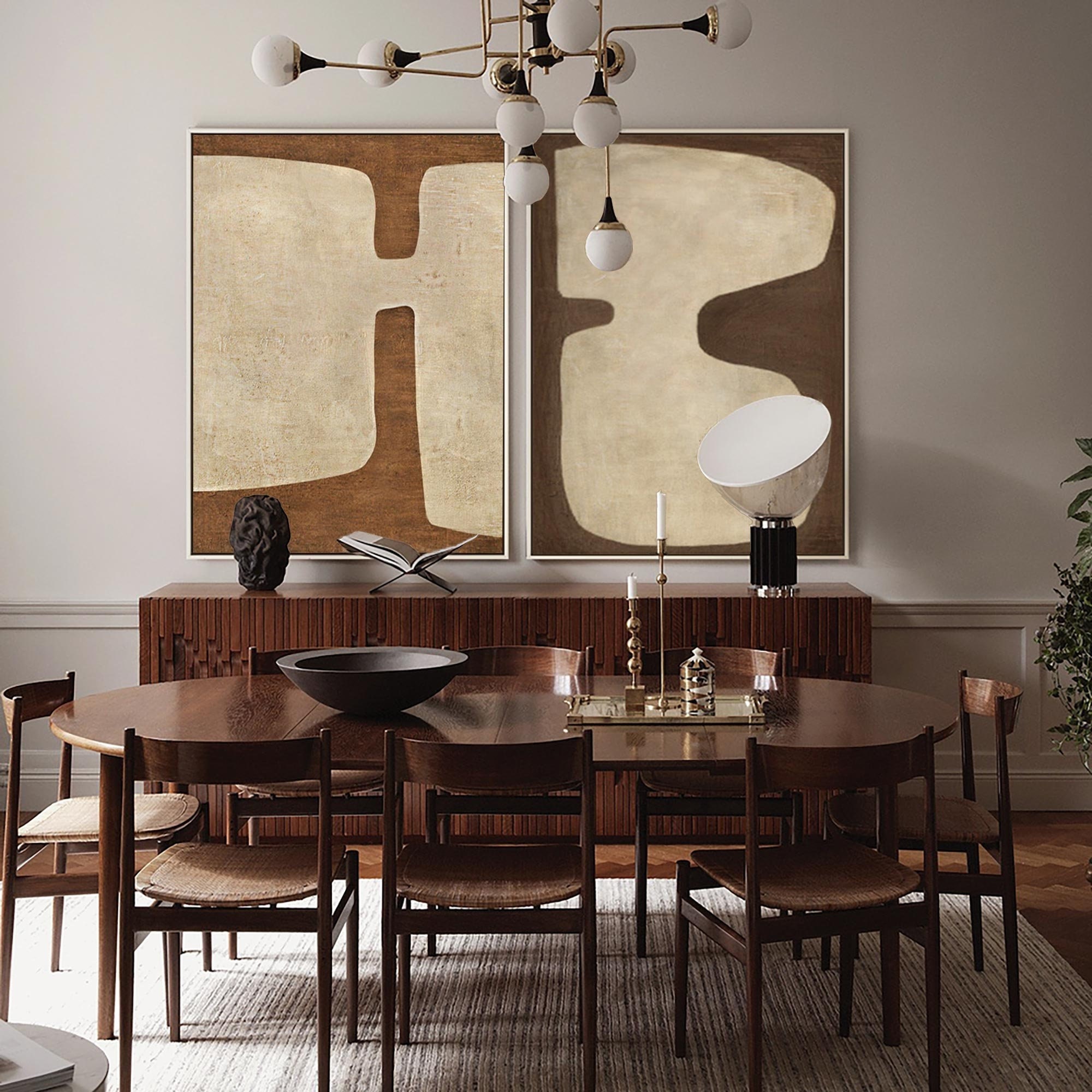 Set of 2 Brown Wabi Sabi Wall Art 2 Piece Brown Beige Painting on ...